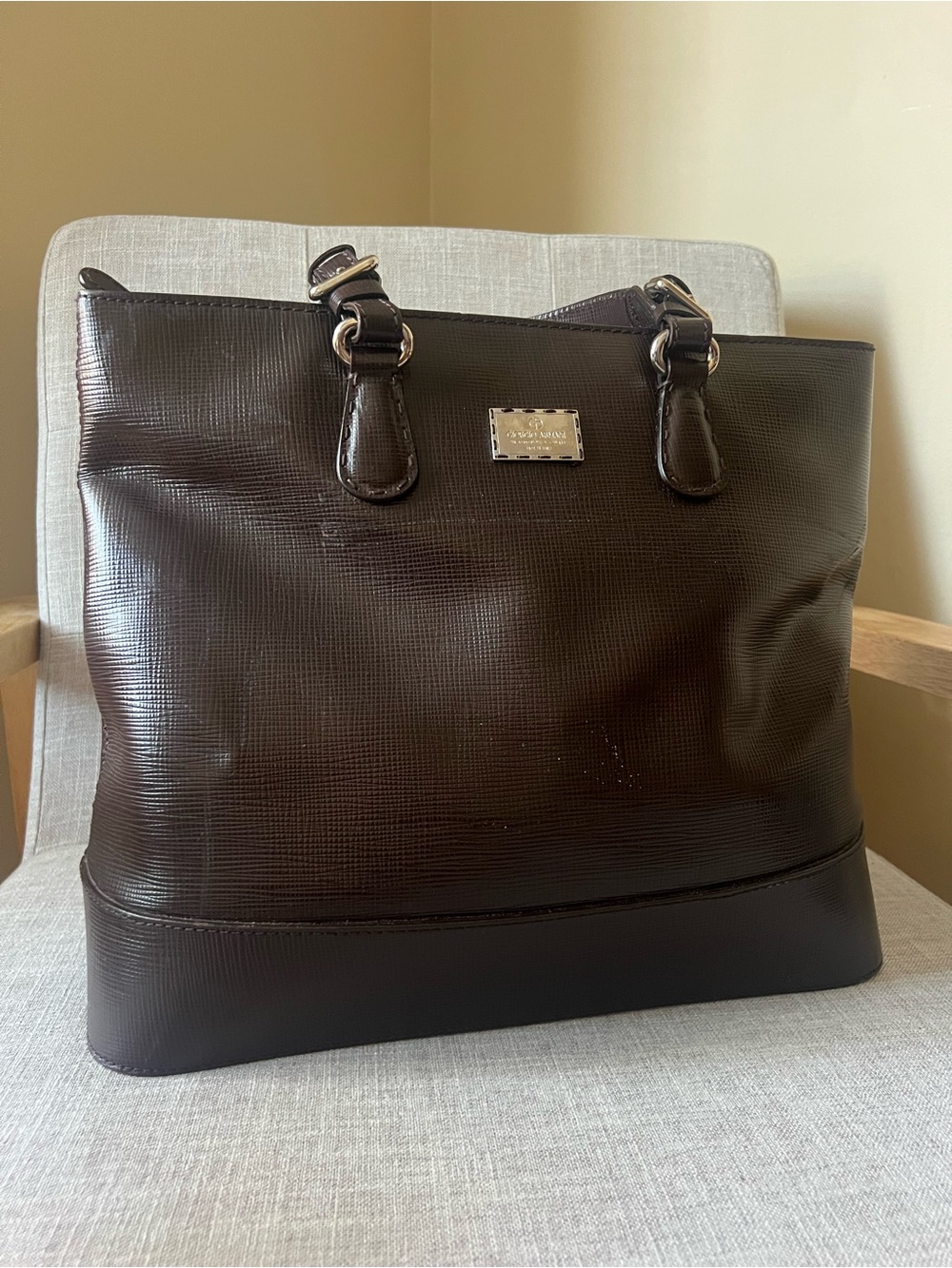 Giorgio Armani Dark Brown Textured Leather Satchel